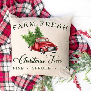 Christmas Pillow Cover, Christmas Truck, Indoor/Outdoor, Holiday Decor